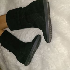 Nine West Size 10M Black Suede Leather Wedge Booties
